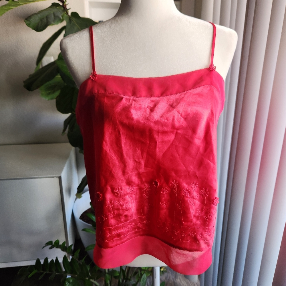 Valerie Stevens Vintage Embroidered Pink Floral Cami Top Size M